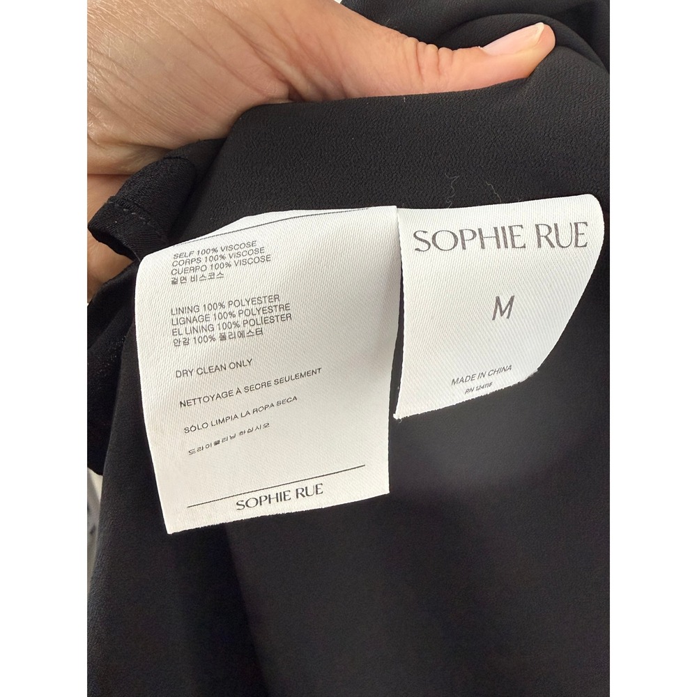 Sophie Rue Black Slip Midi Dress Seamed Bust Side Slit Minimalist M - Picture 6 of 9
